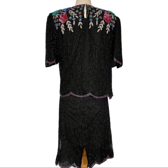 Vintage 100% SILK Scala 1980s Beaded 2pc Skirt Set - Picture 2 of 9